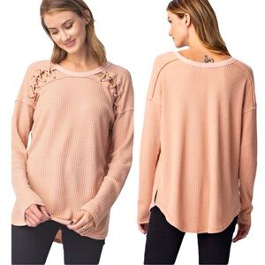 🆕 Criss-Cross Lacing Accent Thermal Top - Blush - Caroline Couture - NWT